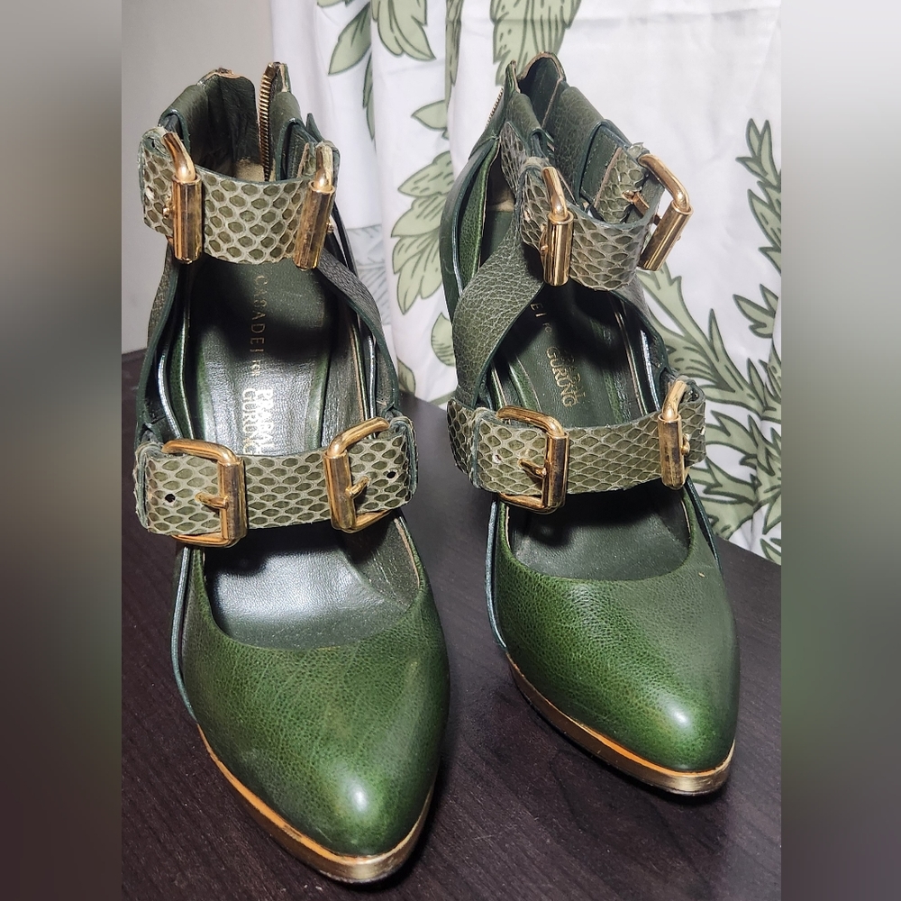Casadei for Prabal Gurung Stiletto Heels Size 9 Olive Green - Picture 3 of 4